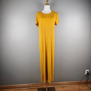 Free People Beach Mustard Ribbed Maxi Dress Coastal Minimal Stretch Knit Size L